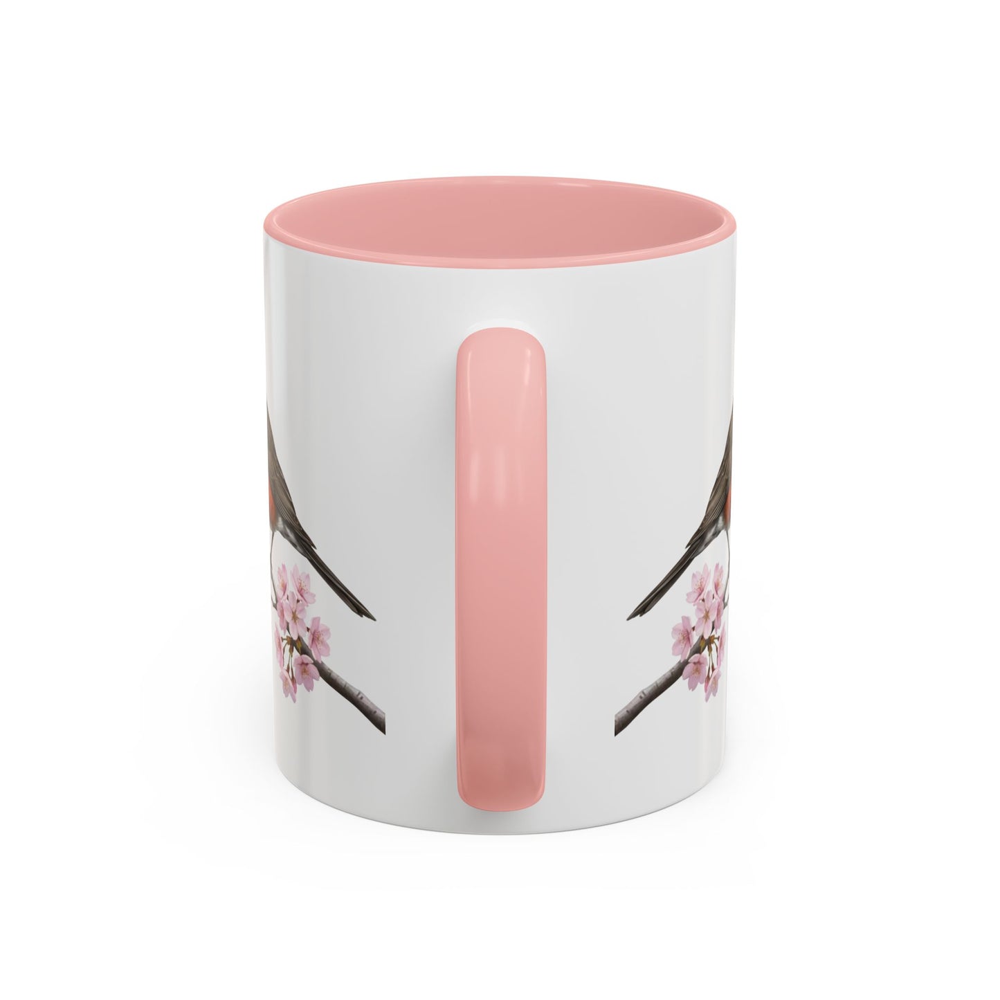 American Robin Cherry Blossom Mug | Pink Ceramic Coffee Cup for Bird Lovers