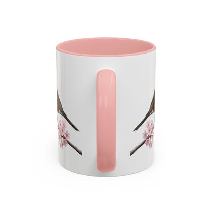 American Robin Cherry Blossom Mug | Pink Ceramic Coffee Cup for Bird Lovers