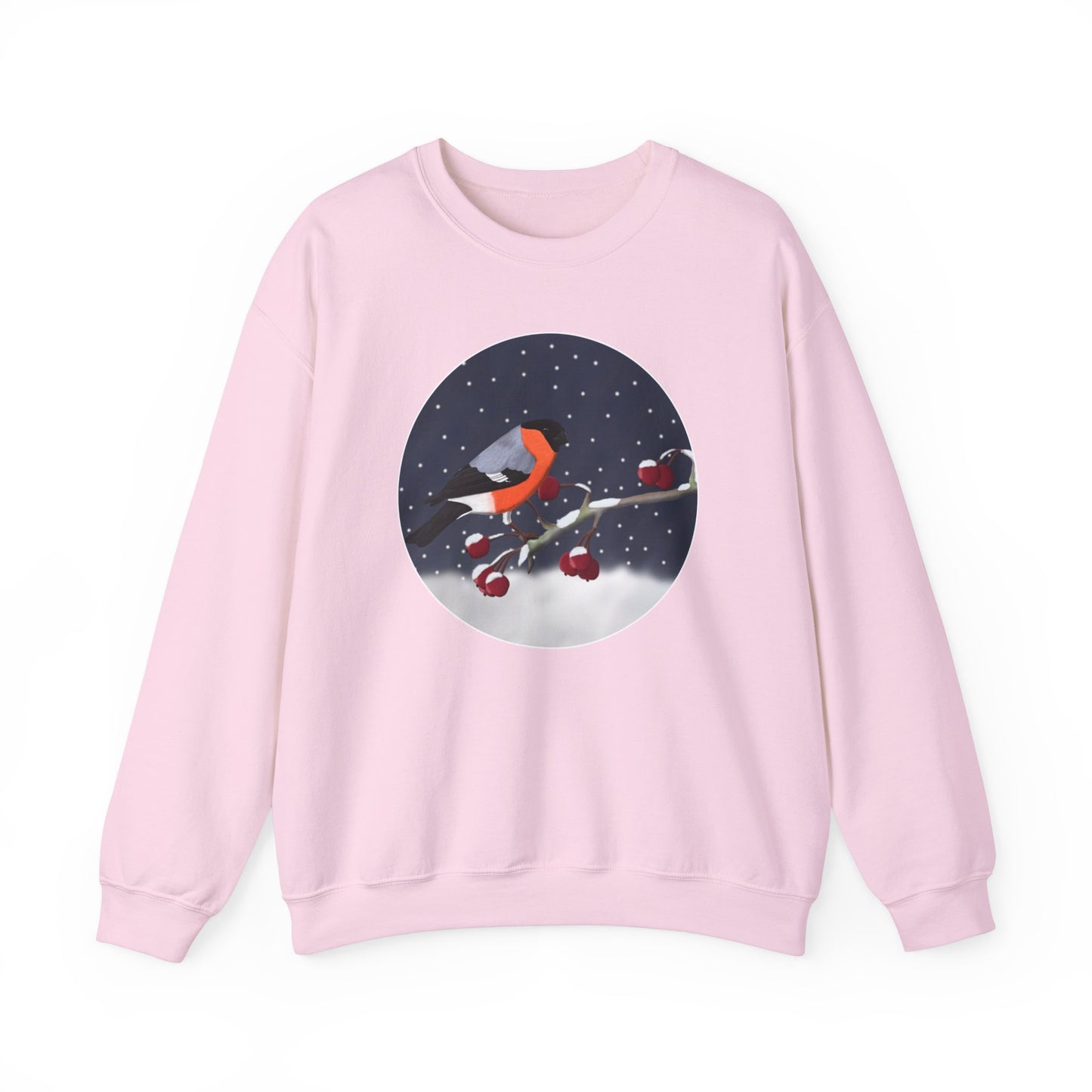 Bullfinch on a Winter Branch Birdwatcher Christmas Bird Sweatshirt