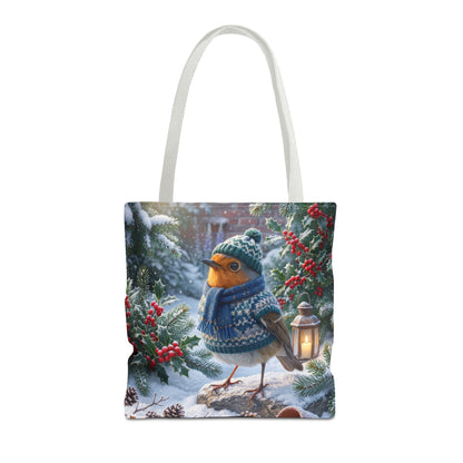 Premium Tragetasche Rosi Rotkehlchen im kuscheligen Winter-Outfit (40 x 40 cm)