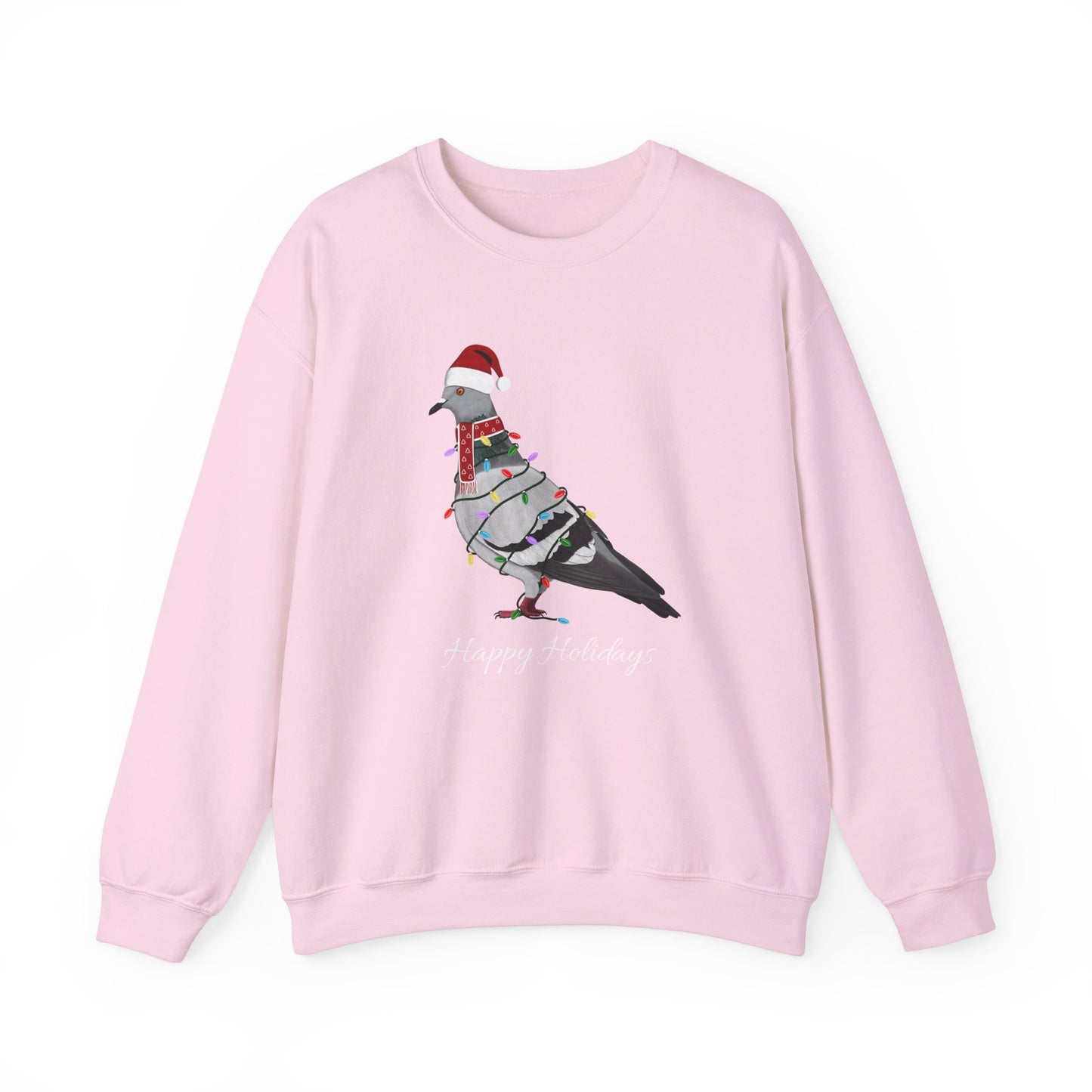 Pigeon with Fairy Lights as Santa Happy Holidays Birdwatcher Christmas Bird Sweatshirt