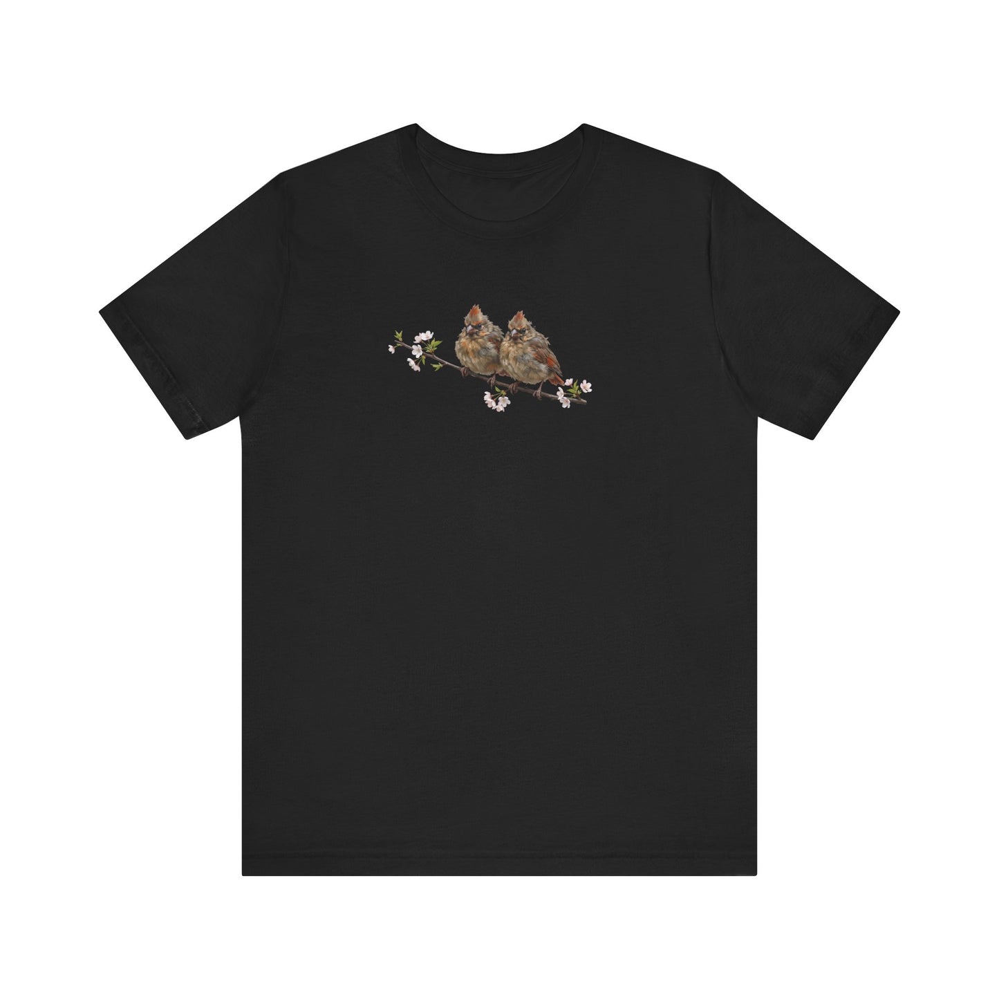 Cardinal Fledgling T-Shirt | Spring Blossoms Unisex Graphic Tee for Bird Watchers