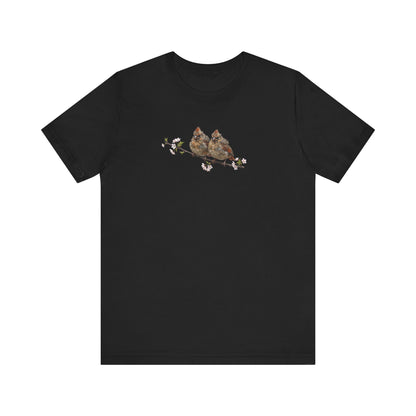 Cardinal Fledgling T-Shirt | Spring Blossoms Unisex Graphic Tee for Bird Watchers