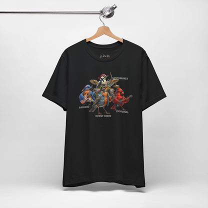 The Backyard Birds World Tour T-Shirt – Double-Sided Rock Band Tee Bluebird, Robin, Cardinal, Woodpecker