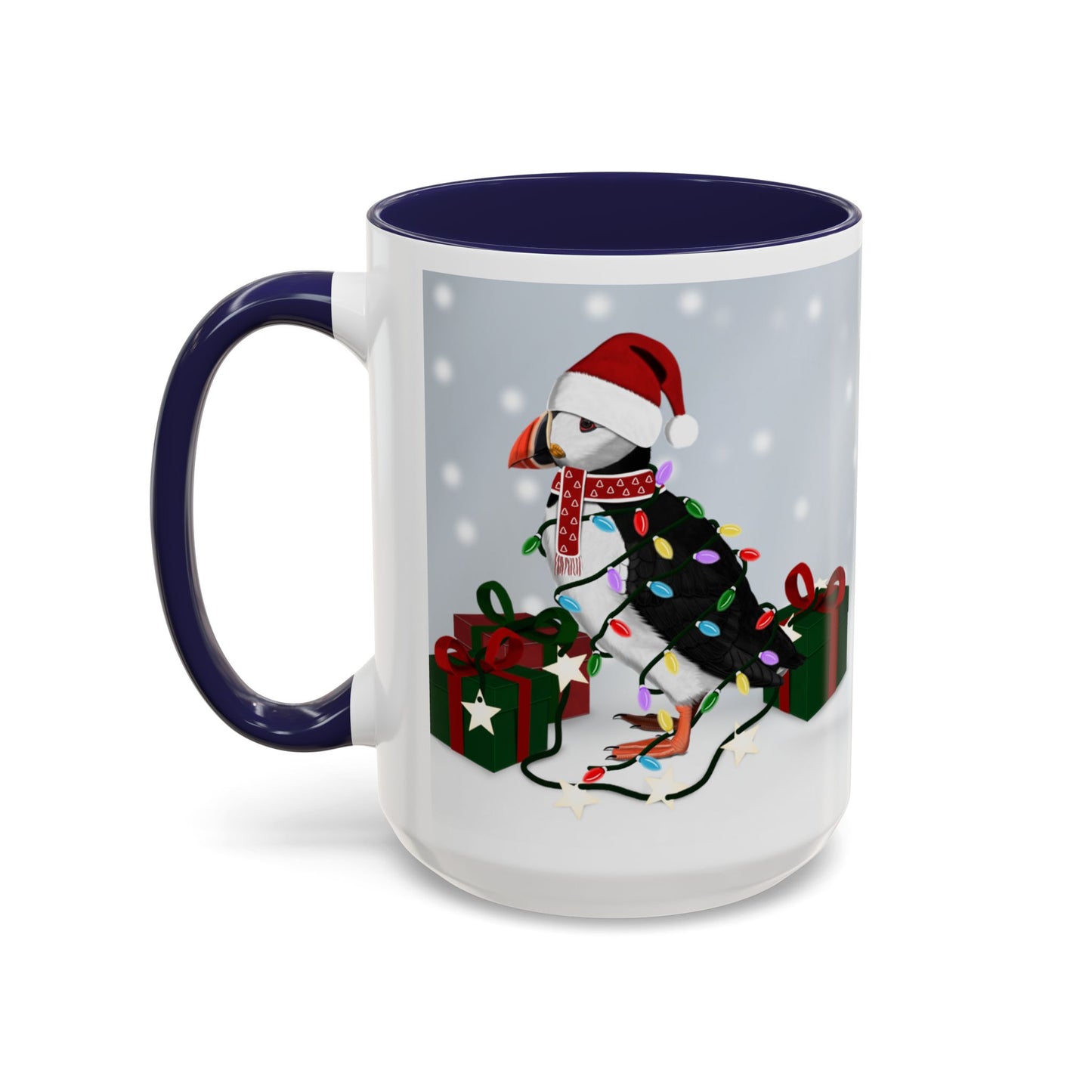 Puffin with Christmas Hat and Scarf Snow Bird Coffee Mug