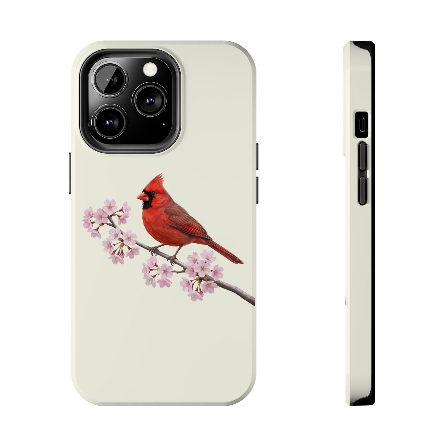 Northern Cardinal & Cherry Blossom Tough iPhone Case Creamy White