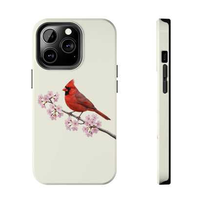 Northern Cardinal & Cherry Blossom Tough iPhone Case Creamy White