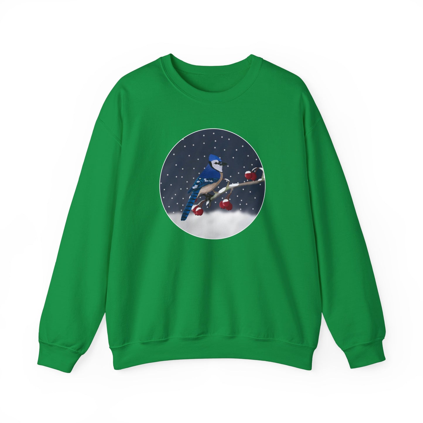 Blue Jay on a Winter Branch Christmas Bird Sweatshirt