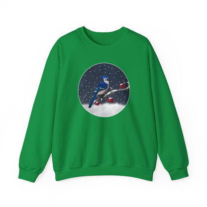 Blue Jay on a Winter Branch Christmas Bird Sweatshirt