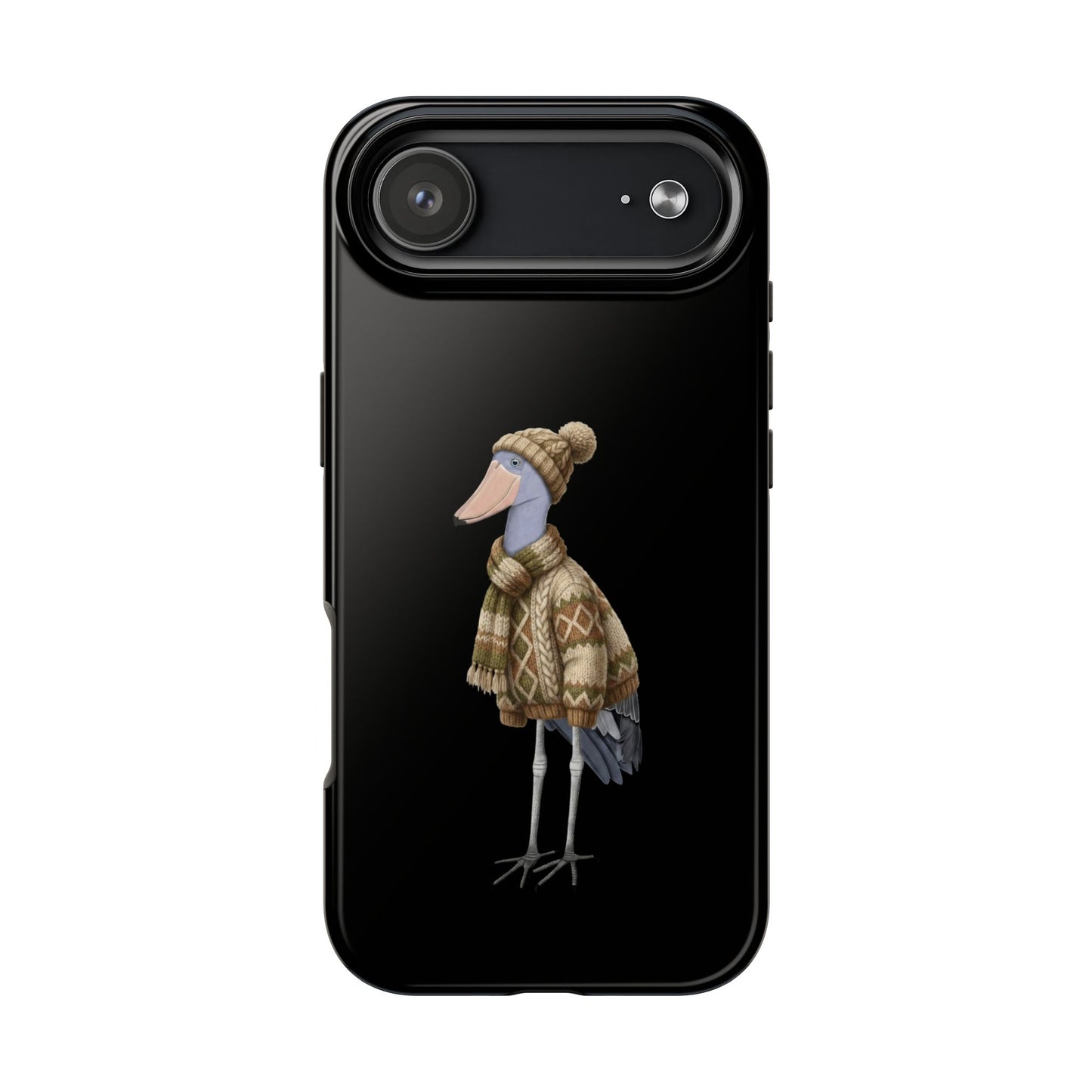 鳥のアートが描かれたハシビロコウの二層式iPhoneケース - 鳥類学者や鳥好きの方へのプレゼントに最適