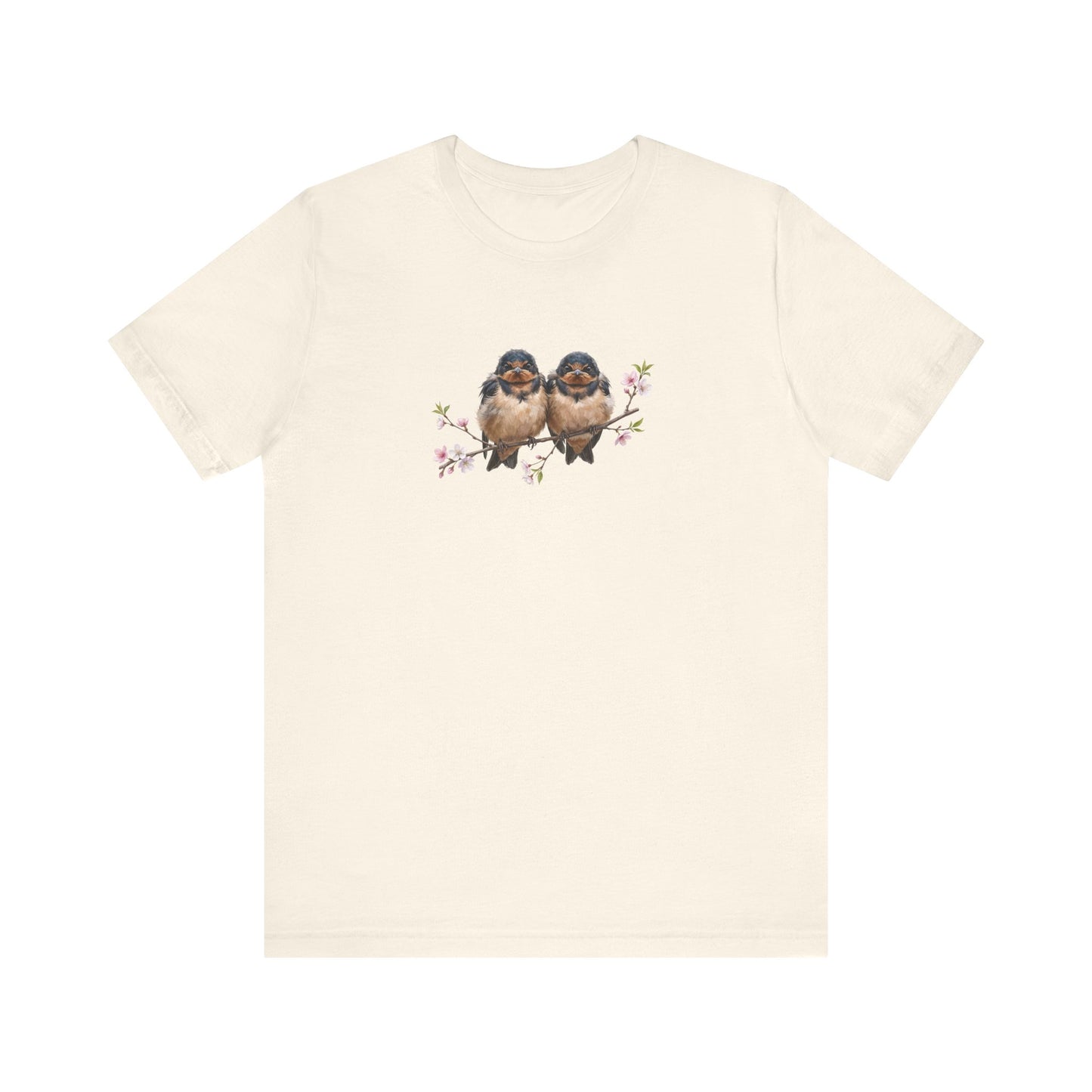 Barn Swallow Fledgling T-Shirt | Spring Blossoms Unisex Graphic Tee for Bird Watchers