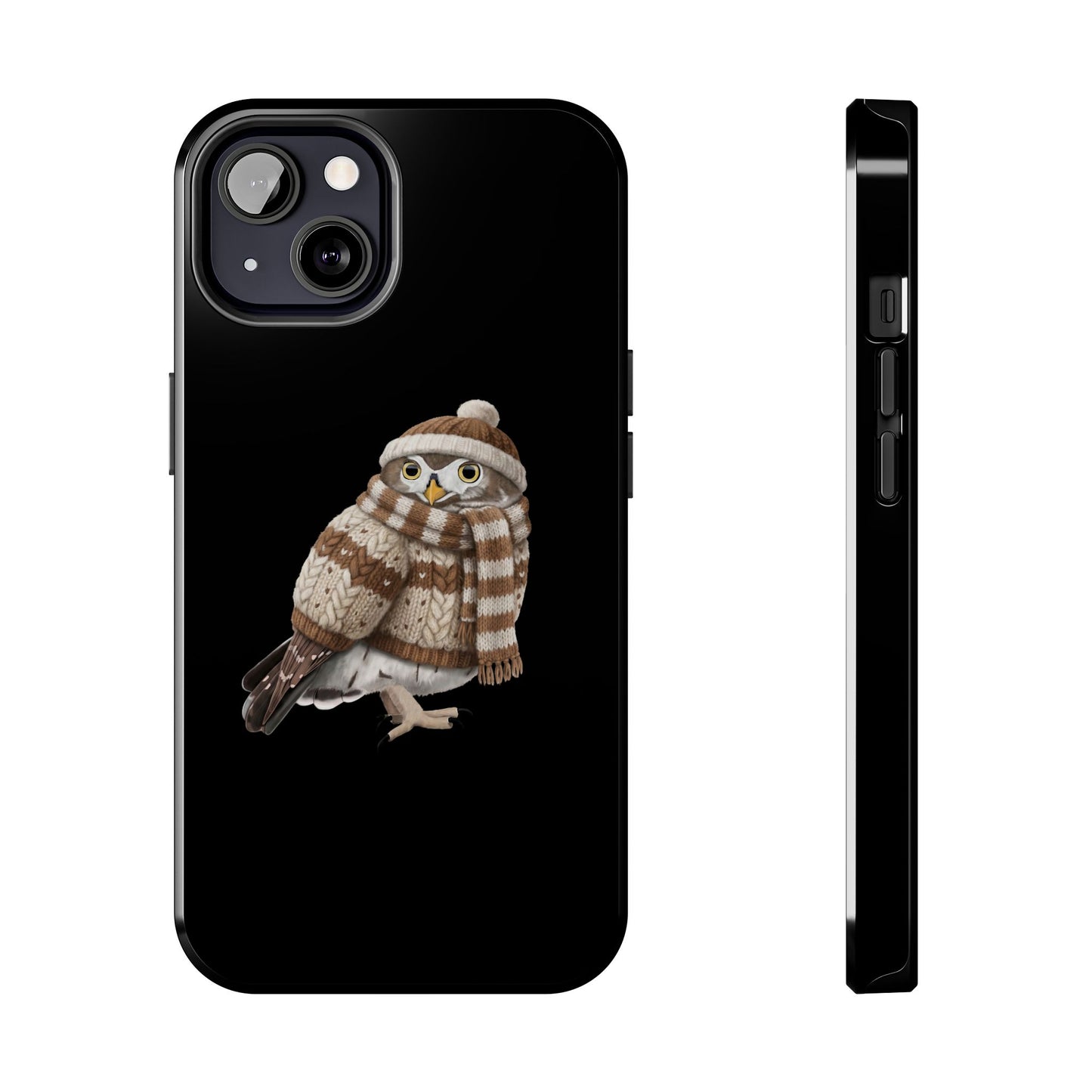 鳥のアートが描かれたフクロウの二層式iPhoneケース - 鳥類学者や鳥好きの方へのプレゼントに最適