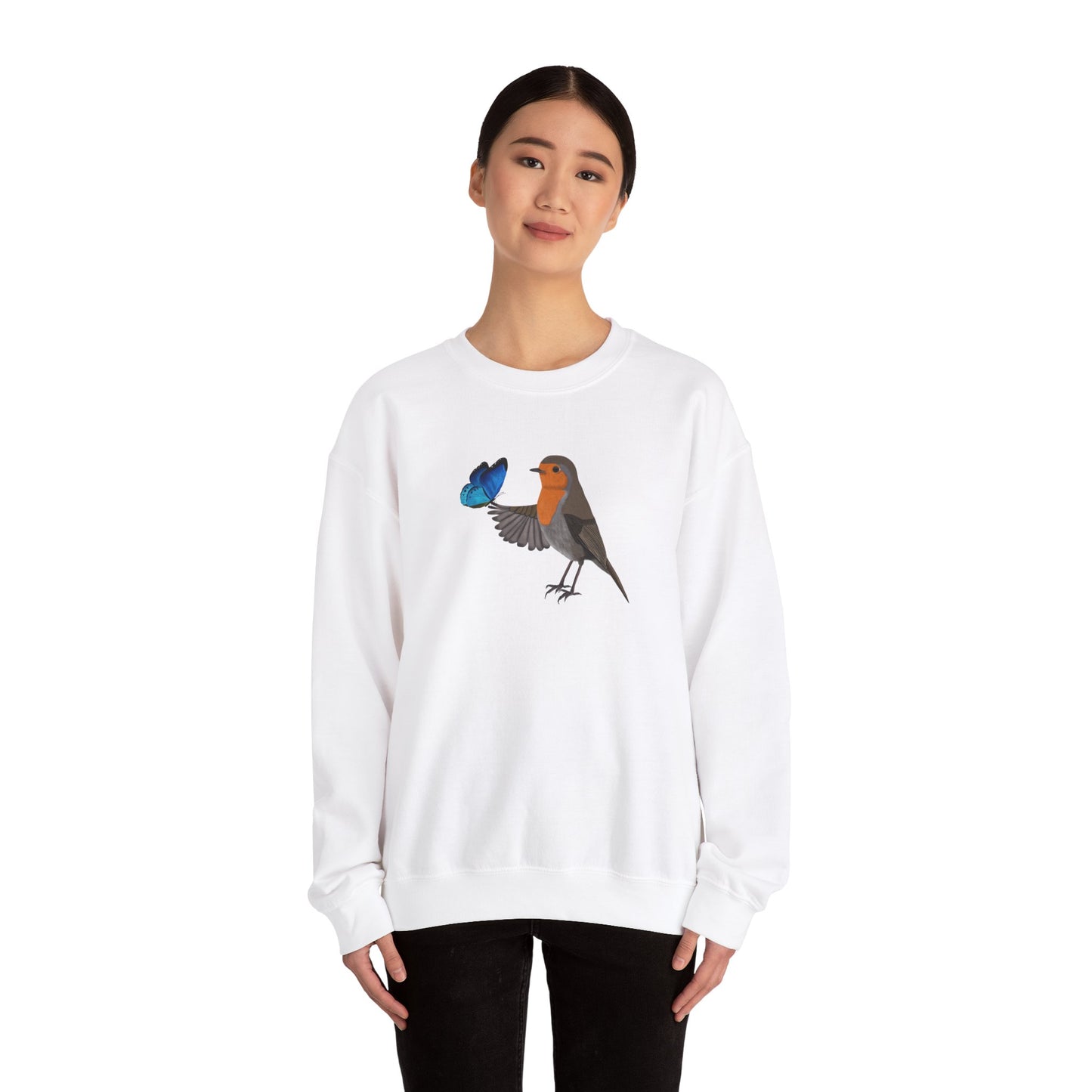 Robin with Butterfly Bird Birding & Birdwatching Sweatshirt