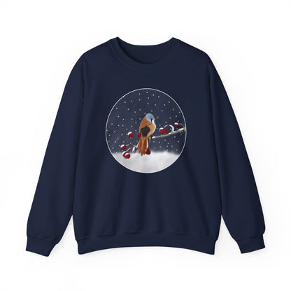 Bearded Reedling on a Winter Branch Birdwatcher Christmas Bird Sweatshirt