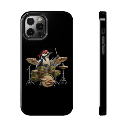 Woodpecker with Drums iPhone Case – Premium Tough Phone Cover Black