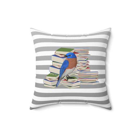 Eastern Bluebird Bird and Books Throw Pillow