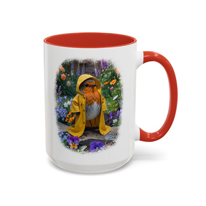 Robin Rosi Yellow Raincoat Garden Premium Mug for Bird Lovers