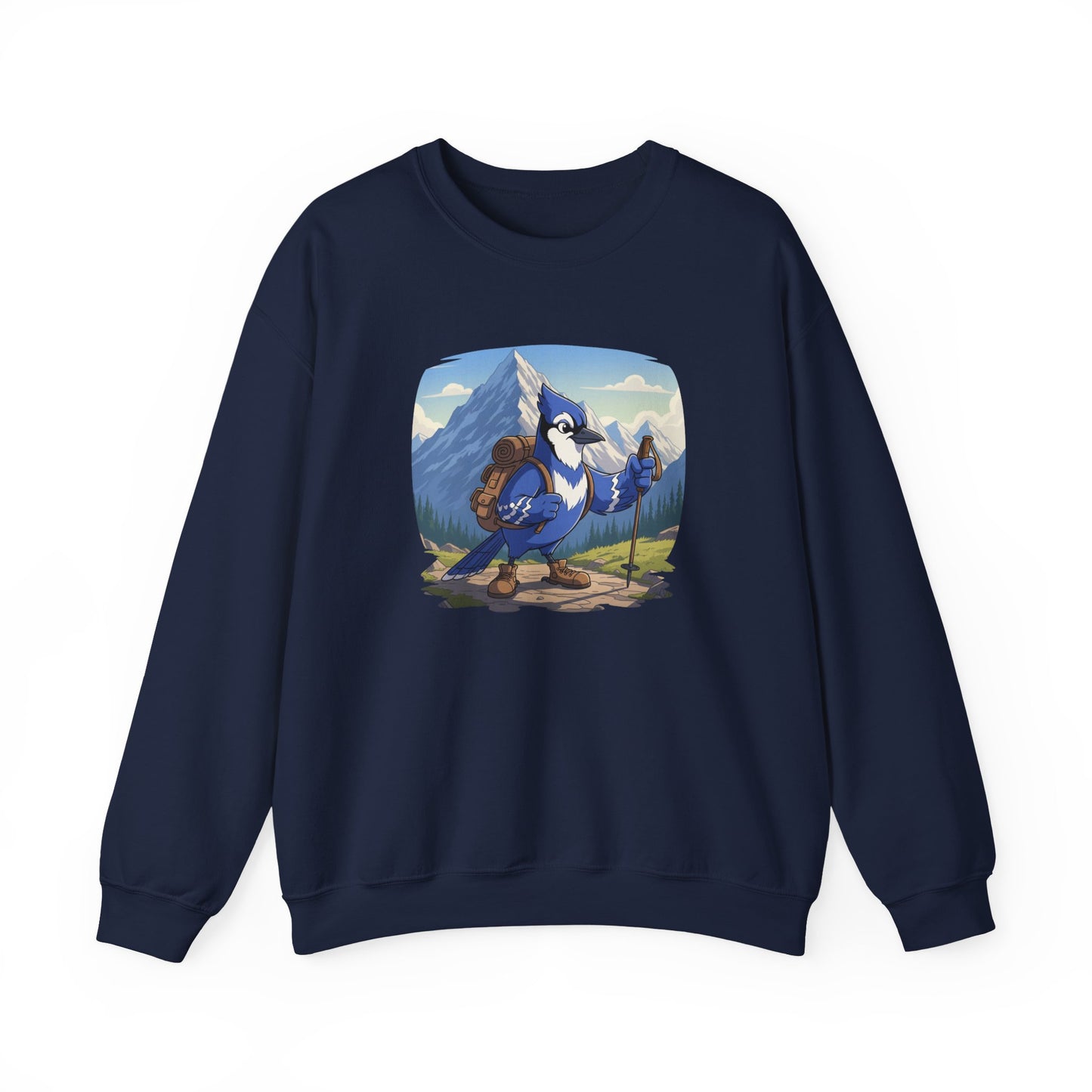 Blue Jay Hiking Sweatshirt Funny Blue Jay on a Hike Bird Watchers & Bird Lovers