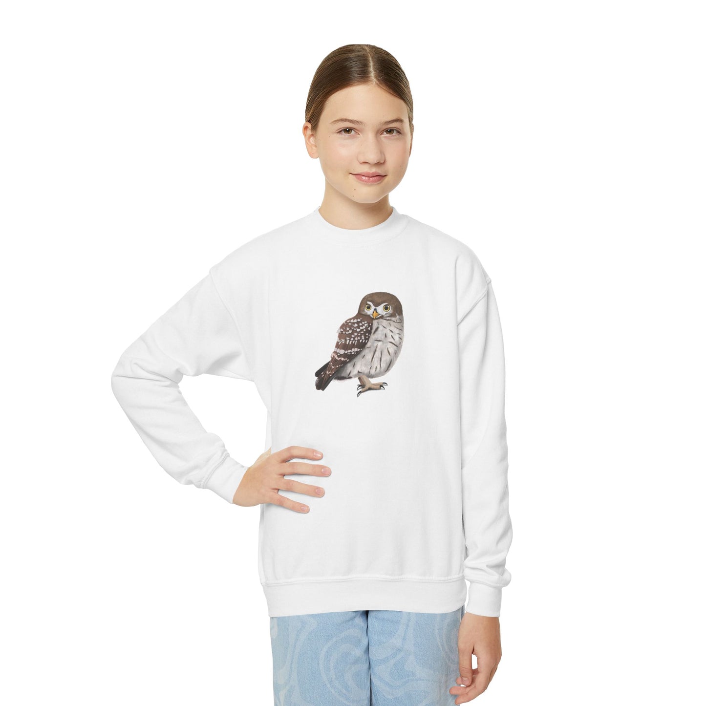 Little Owl Bird Birdwatching Youth Crewneck Sweatshirt