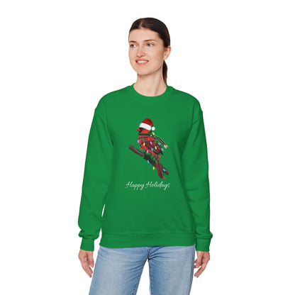 Cardinal with Fairy Lights as Santa Happy Holidays Birdwatcher Christmas Bird Sweatshirt