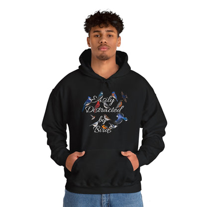 Easily Distracted by Birds Blue Jay Cardinal Hummingbird Hoodie