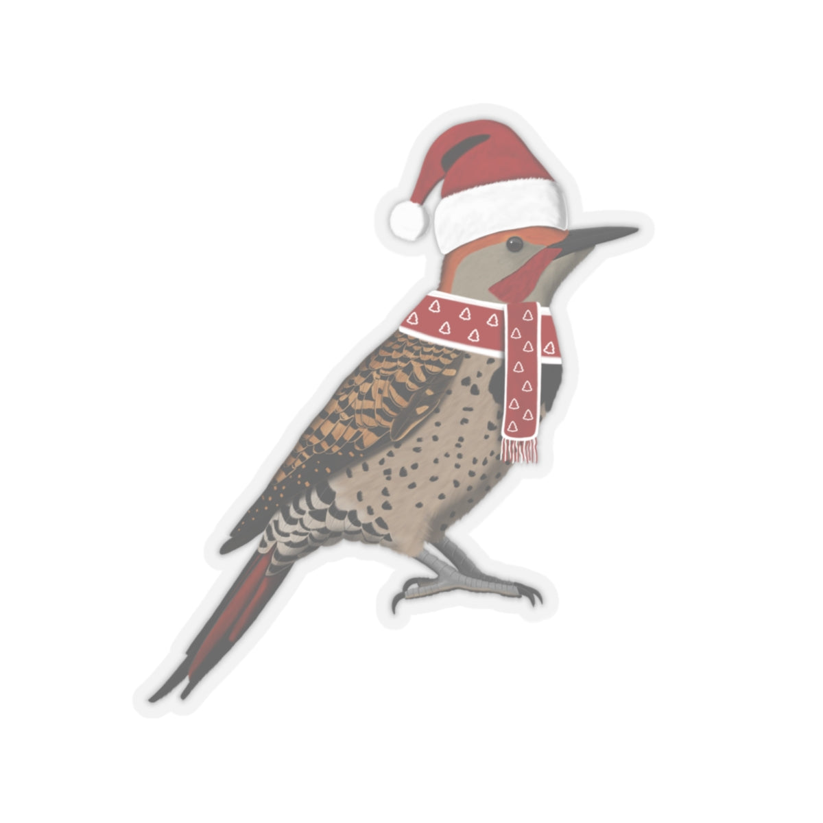 Northern Flicker with Santa Claus Hat and Scarf Christmas Bird Sticker