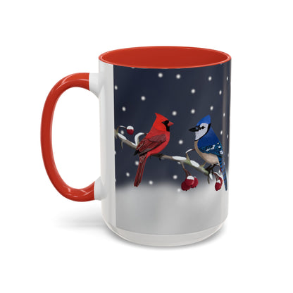 Blue Jay and Cardinal Bird Coffee Mug | Ceramic Christmas Gift for Bird Lovers
