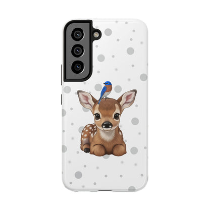 Cute Fawn with a Bluebird Animal iPhone Case - Dual-Layer PC/TPU Protective Cover for iPhone