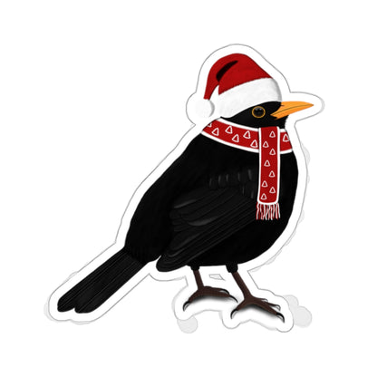 Blackbird with Santa Claus Hat and Scarf Christmas Bird Sticker