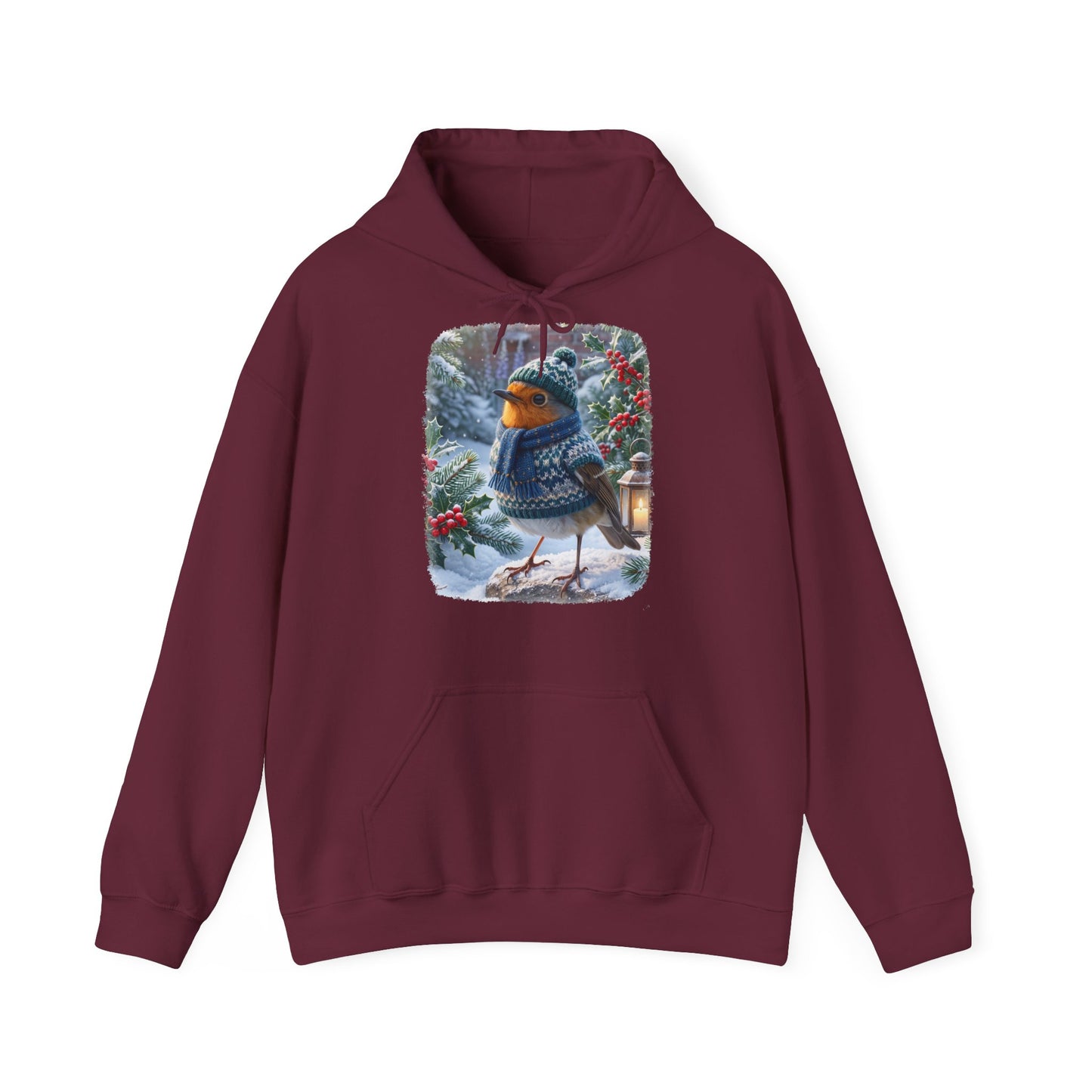 Premium Hoodie Rosi Rotkehlchen im kuscheligen Winter-Outfit