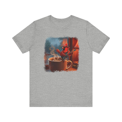 Vintage Lo-Fi Coffee & Rain Graphic Tee – Cardinal with Guitar Musician Shirt