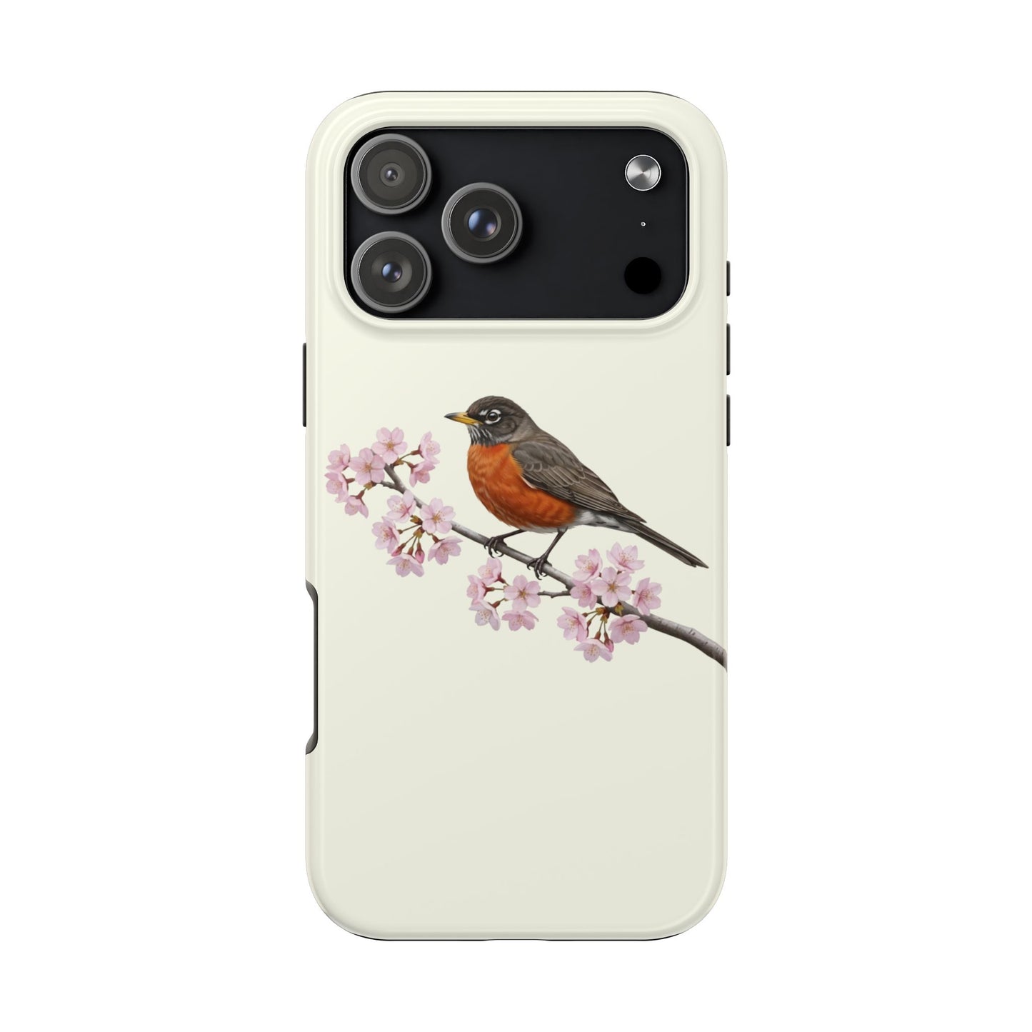 American Robin & Cherry Blossom Tough iPhone Case Creamy White