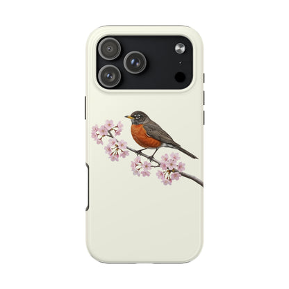 American Robin & Cherry Blossom Tough iPhone Case Creamy White