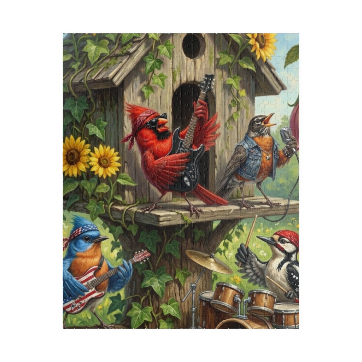The Backyard Birds Concert Jigsaw Puzzle | Sunflower & Birdhouse Scene Premium Bird Lover Gift (110 - 1014 Pieces) – adult and animal style