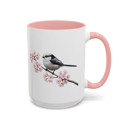 Long Tailed Titmouse Cherry Blossom Mug | Pink Ceramic Coffee Cup for Bird Lovers in