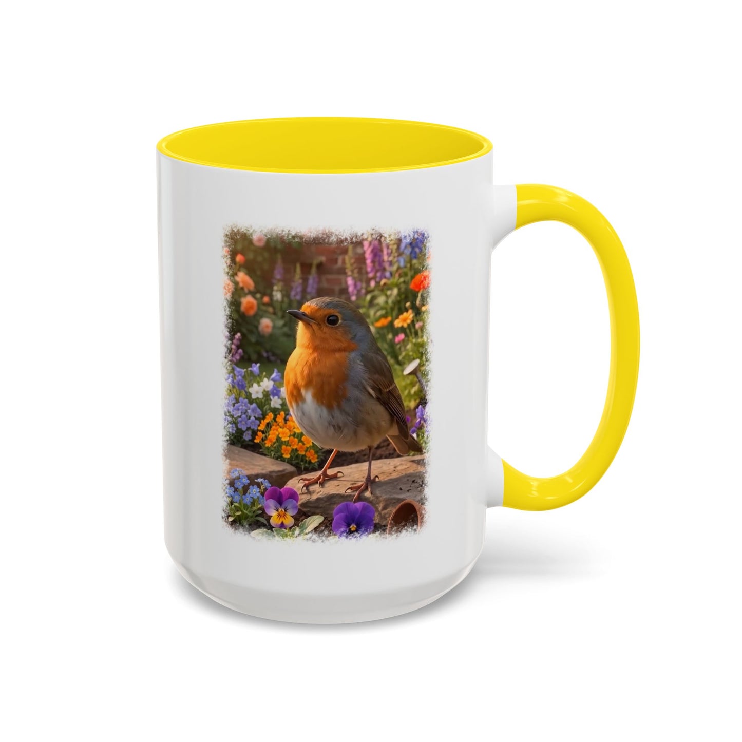 Robin Rosi Flower Bed Mug - Cute Backyard Bird Watcher Gift