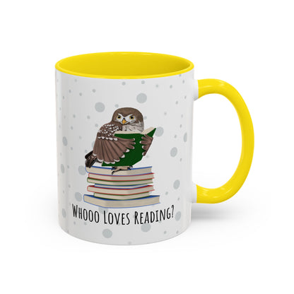 Whooo Loves Reading Owl Teacher Mug – Two-Tone Librarian & Book Lover Cup