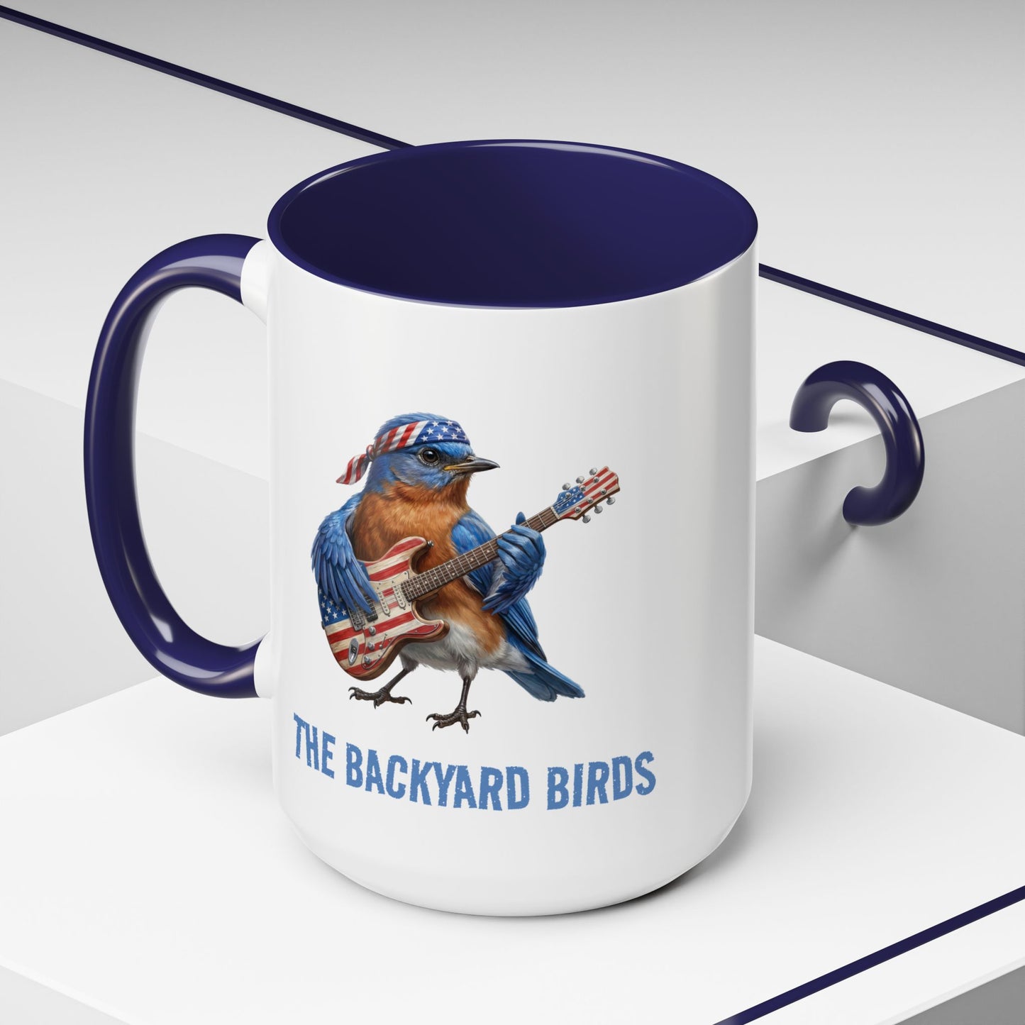 Bassbird Bassist Mug – Patriotic Eastern Bluebird Gift – Funny Bass Guitar Player Cup – USA Flag & Music Lover Present