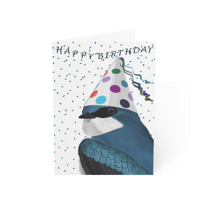 Tree Swallow with Party Hat Birthday Card – Premium Matte Bird Greeting Card