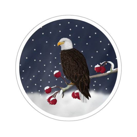 Bald Eagle on a Winter Branch Christmas Bird Sticker