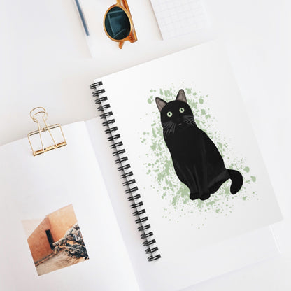 Black Cat with Green Eyes Cat Lover Spiral Notebook Ruled Line 6" x 8"