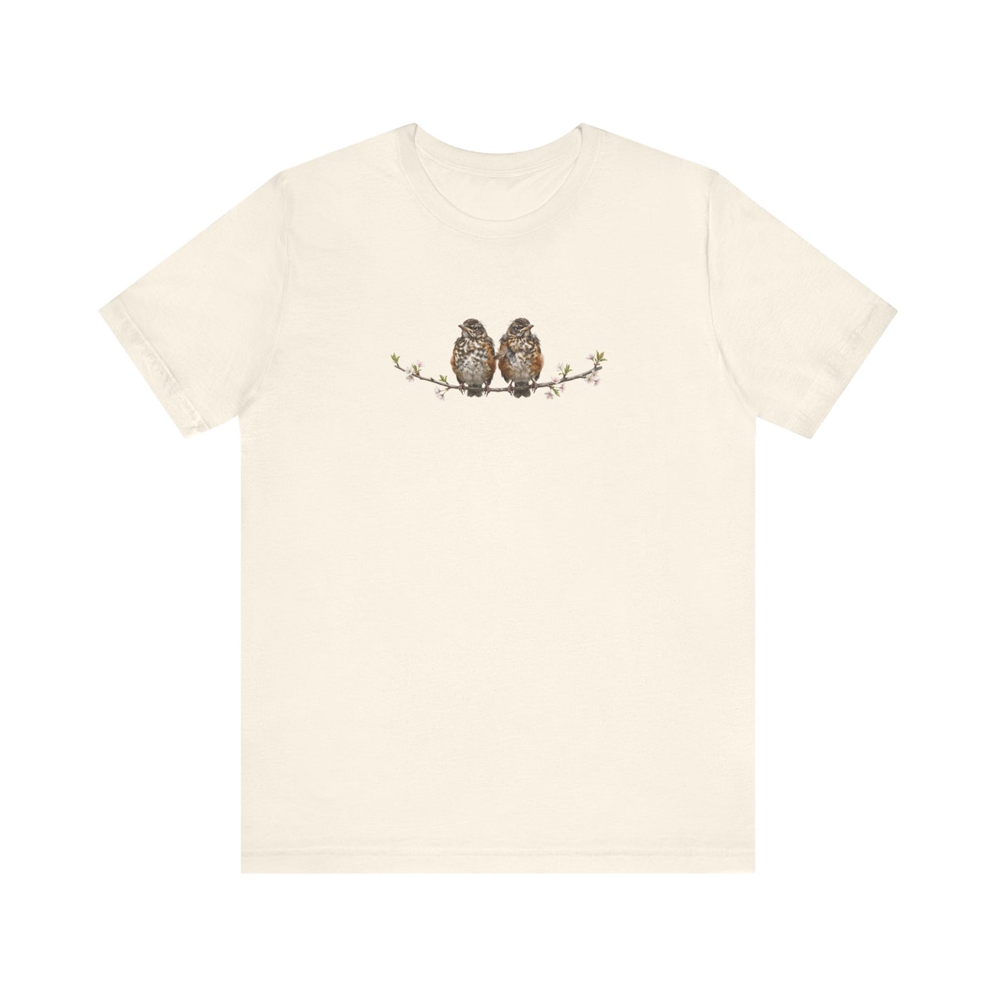 American Robin Fledgling T-Shirt | Spring Blossoms Unisex Graphic Tee for Bird Watchers