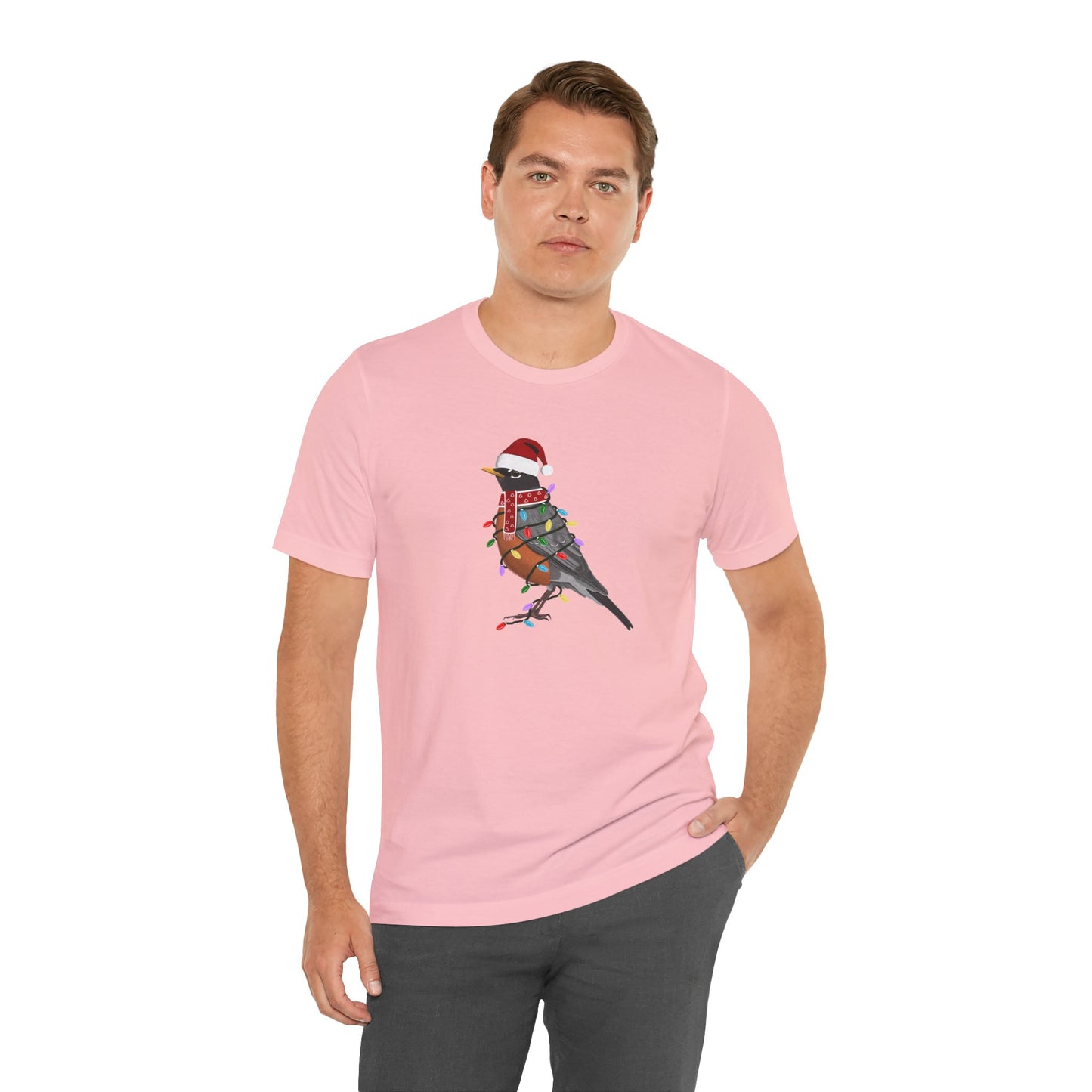 Robin with Fairy Lights Christmas Bird T-Shirt