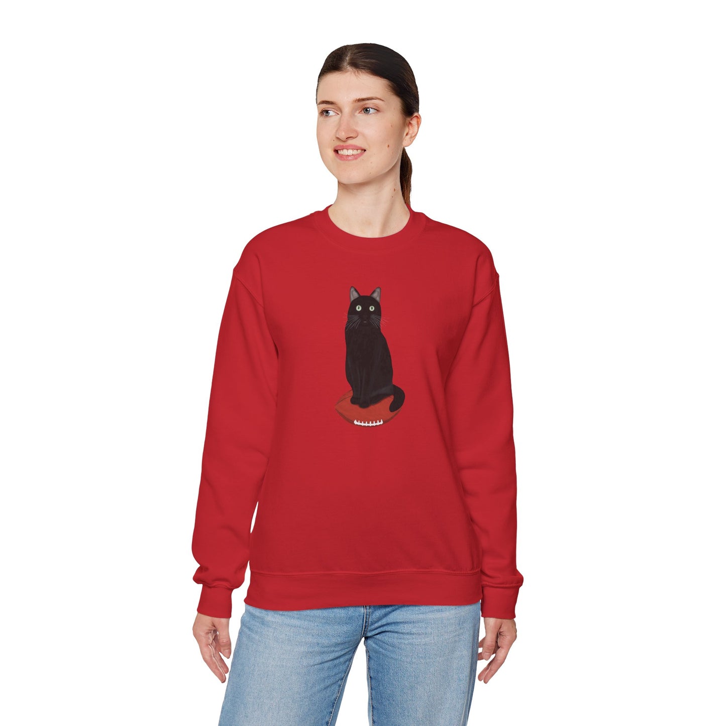 Black Cat with Football Cat Lover Sweatshirt