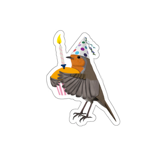 Robin with Muffin Birthday Bird Kiss-Cut Sticker