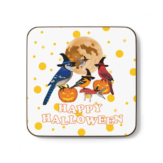 Blue Jay Cardinal Hummingbird Oriole Orange Dots Halloween Hardboard Coaster