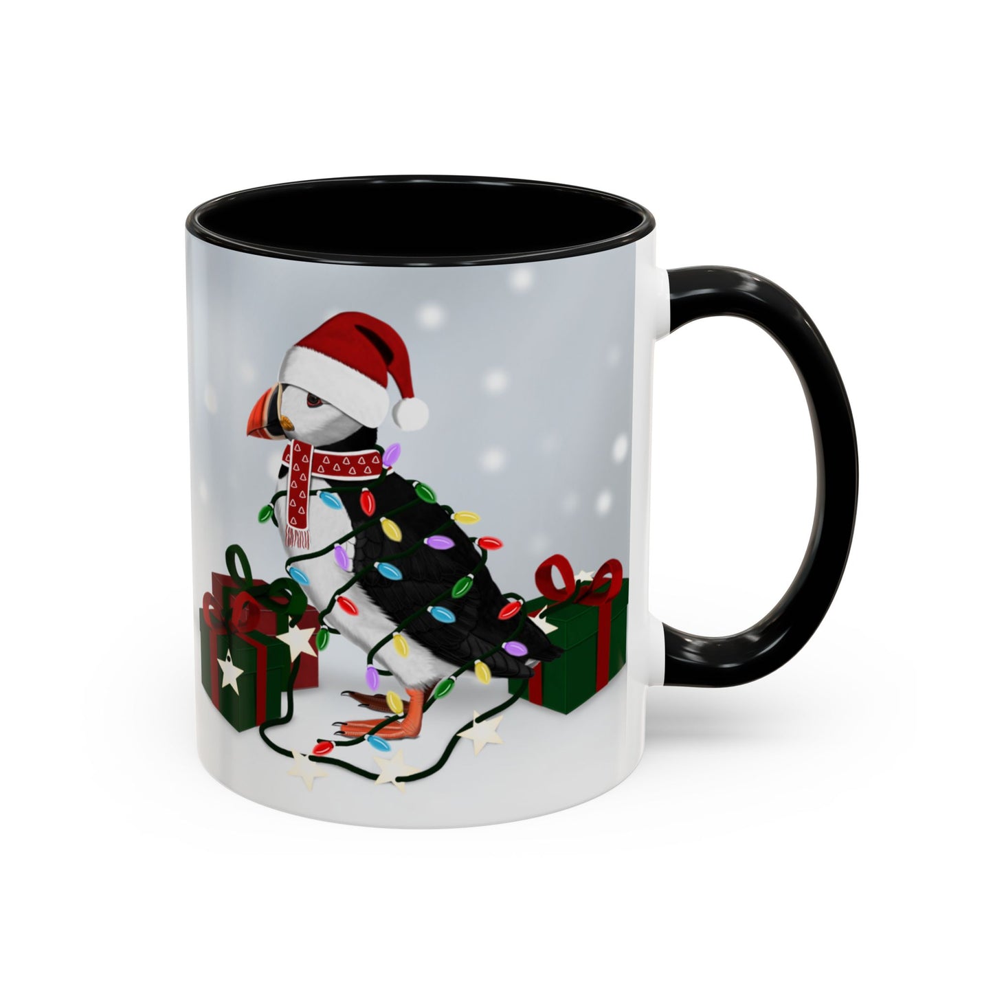 Puffin with Christmas Hat and Scarf Snow Bird Coffee Mug