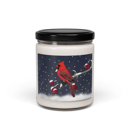 Cardinal on a Winter Branch Christmas Bird Art Scented Soy Candle, 9oz