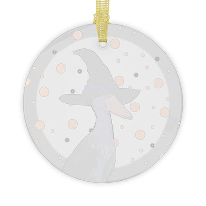 Shoebill with Witch Hat Halloween Bird Glass Ornament