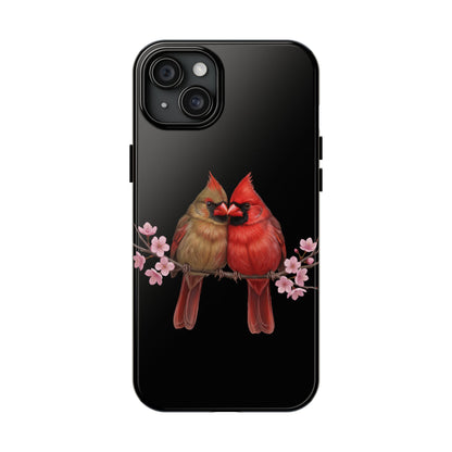 Northern Cardinal with Cherry Blossoms iPhone Case – Premium Tough Phone Cover Black